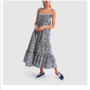 GOOP Exclusive Mirth Caftans Mykonos Navy Maxi Dress with Tassel Shoulder Ties